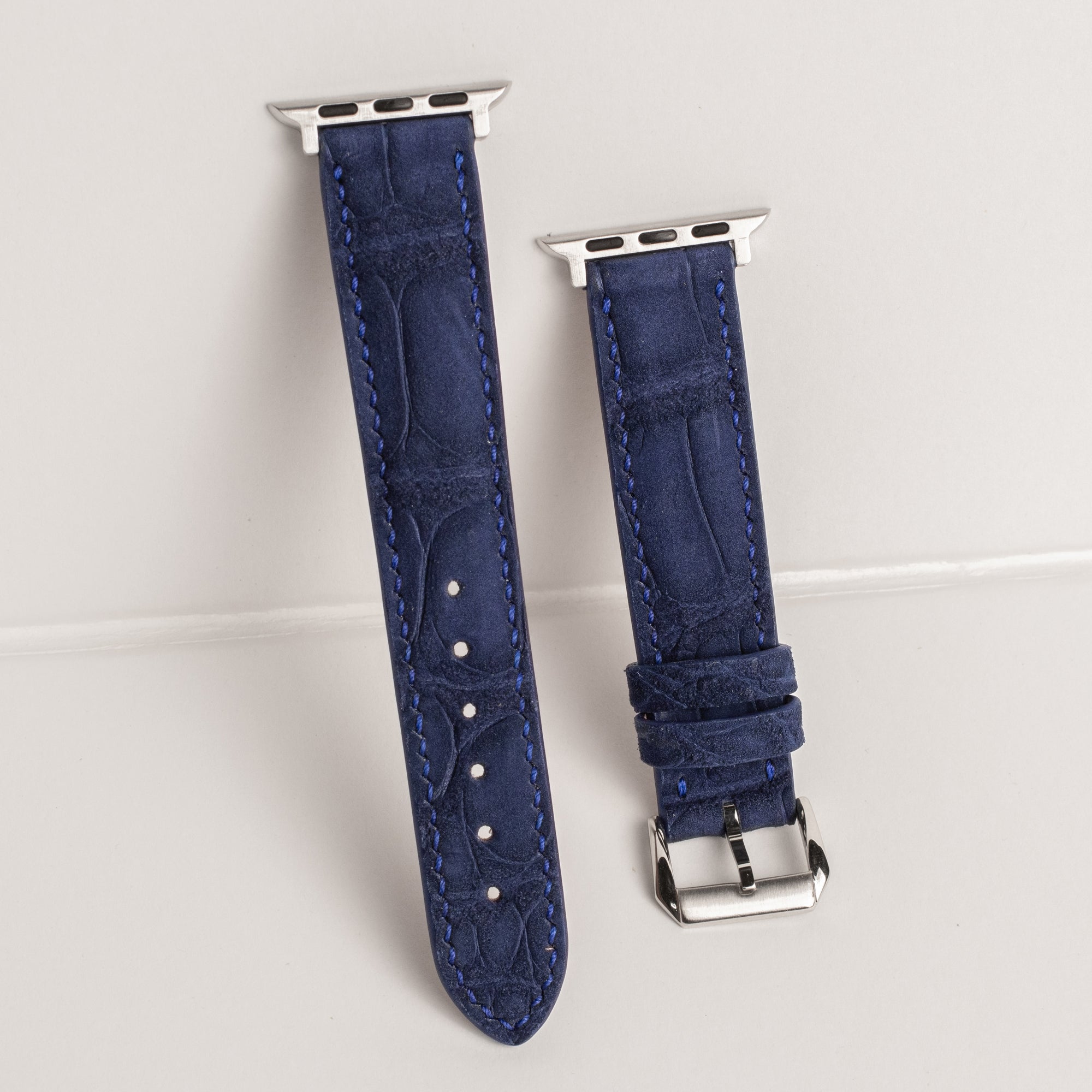 Prussian Blue Nubuck Alligator Leather Apple Watch Band