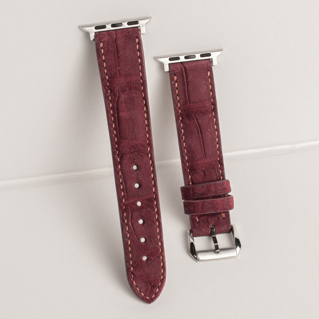 Burgundy Nubuck Alligator Leather Apple Watch Band