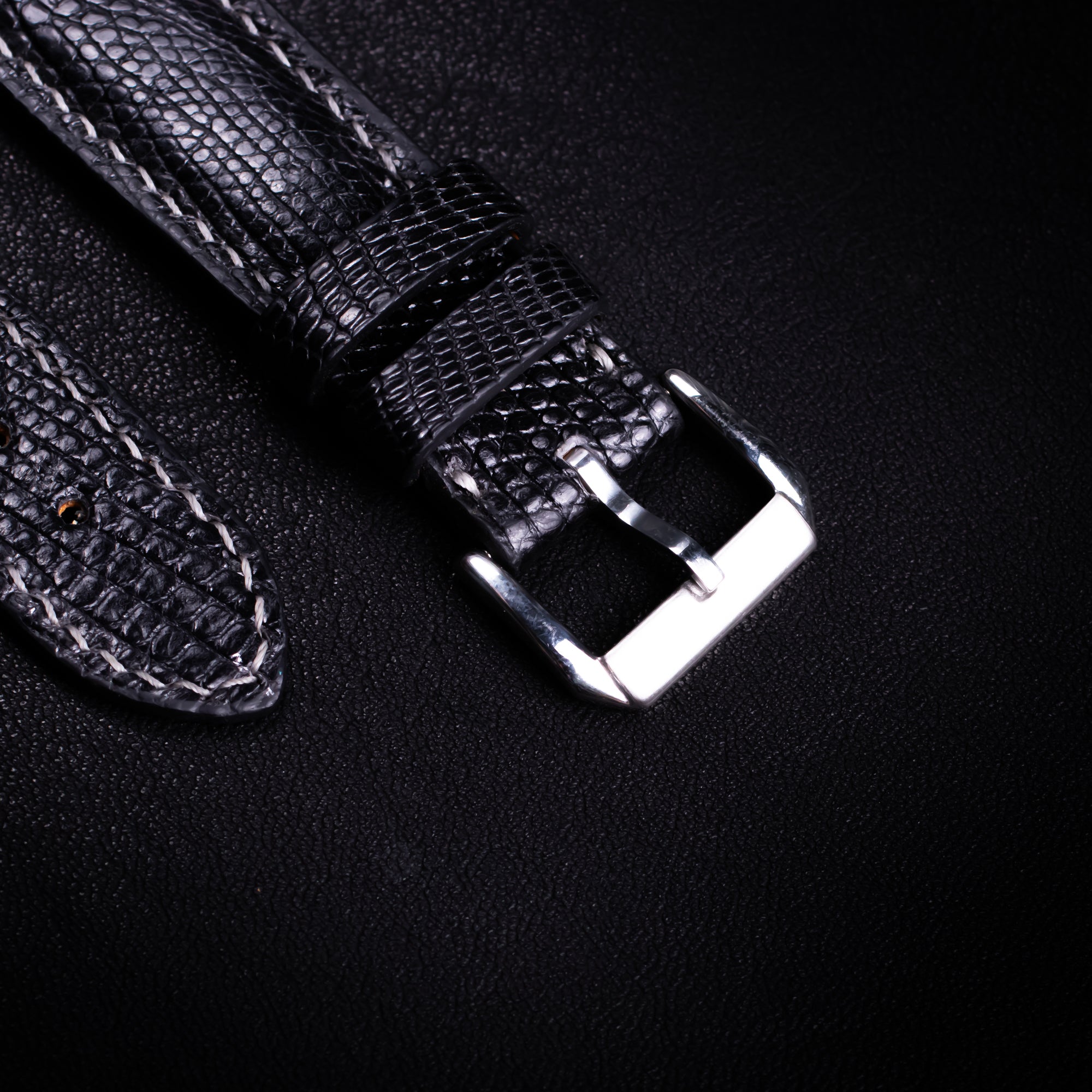 Black Lizard Leather Apple Watch Band