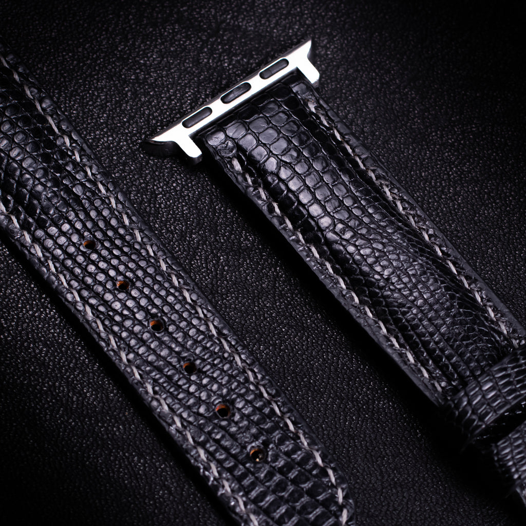 Black Lizard Leather Apple Watch Band