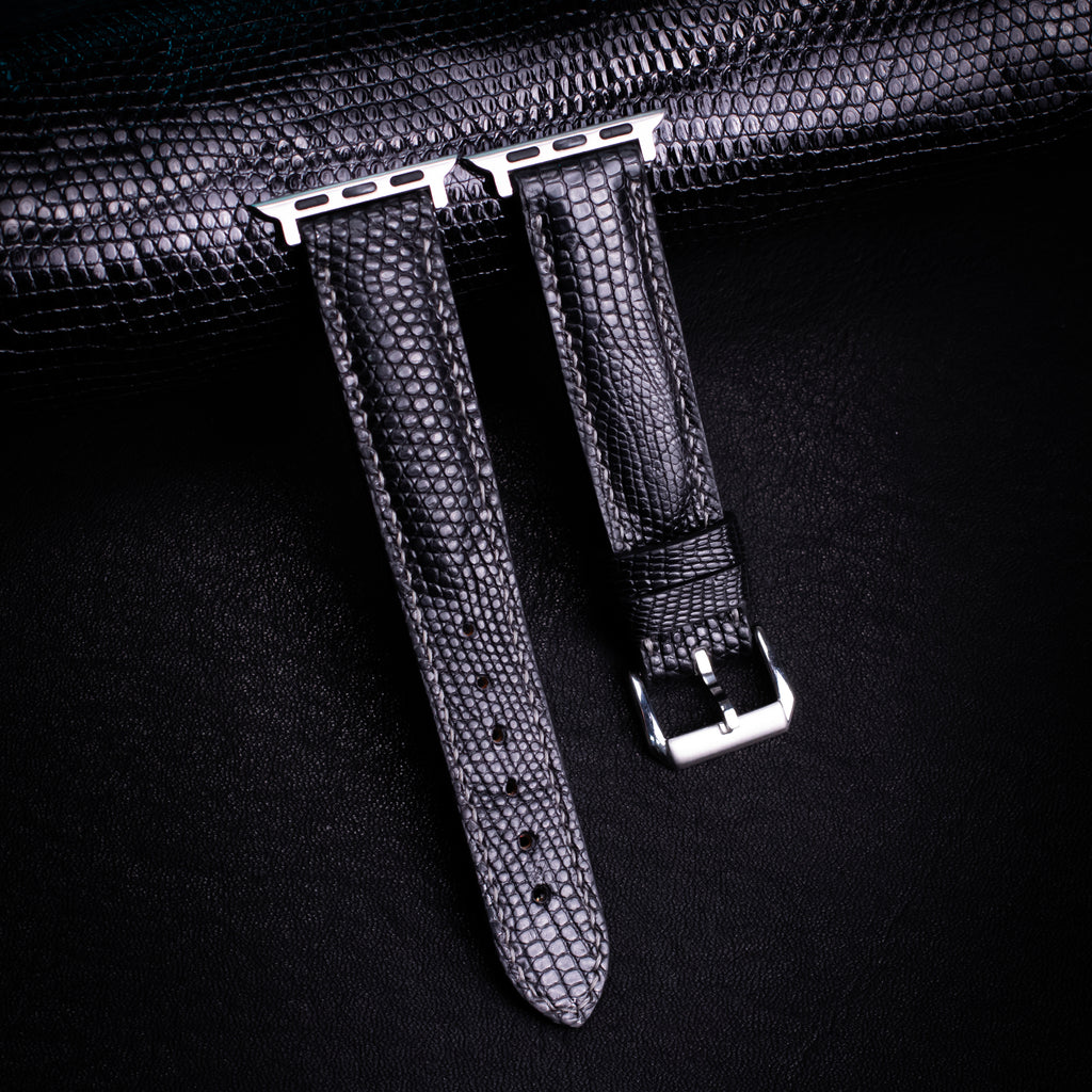 Black Lizard Leather Apple Watch Band