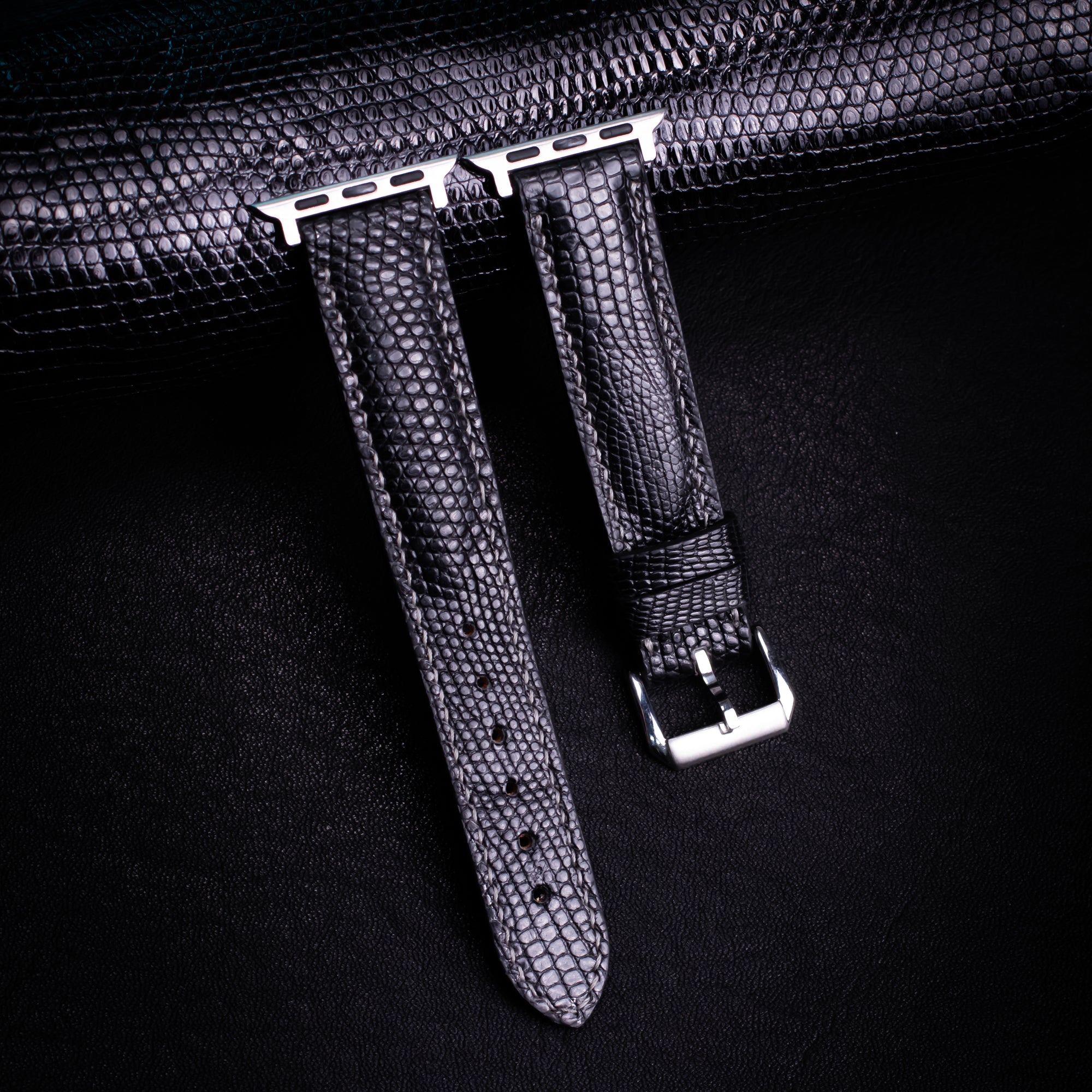 Black Lizard Leather Apple Watch Band