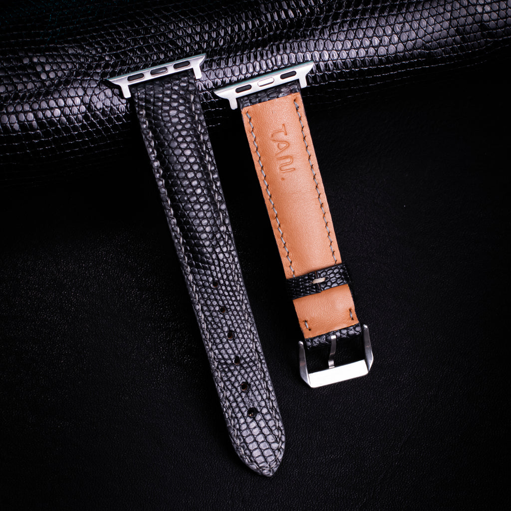 Black Lizard Leather Apple Watch Band