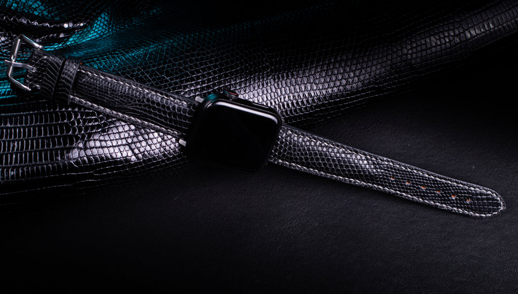 Black Lizard Leather Apple Watch Band