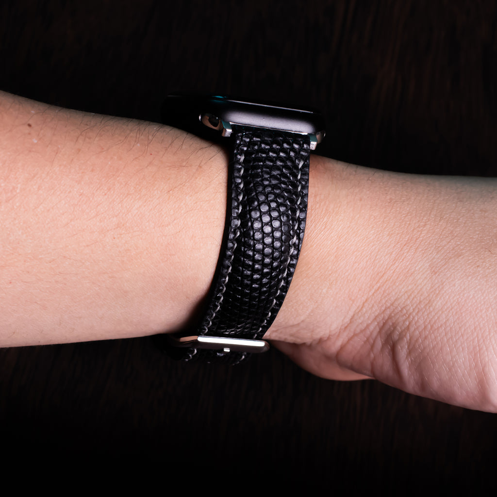 Black Lizard Leather Apple Watch Band
