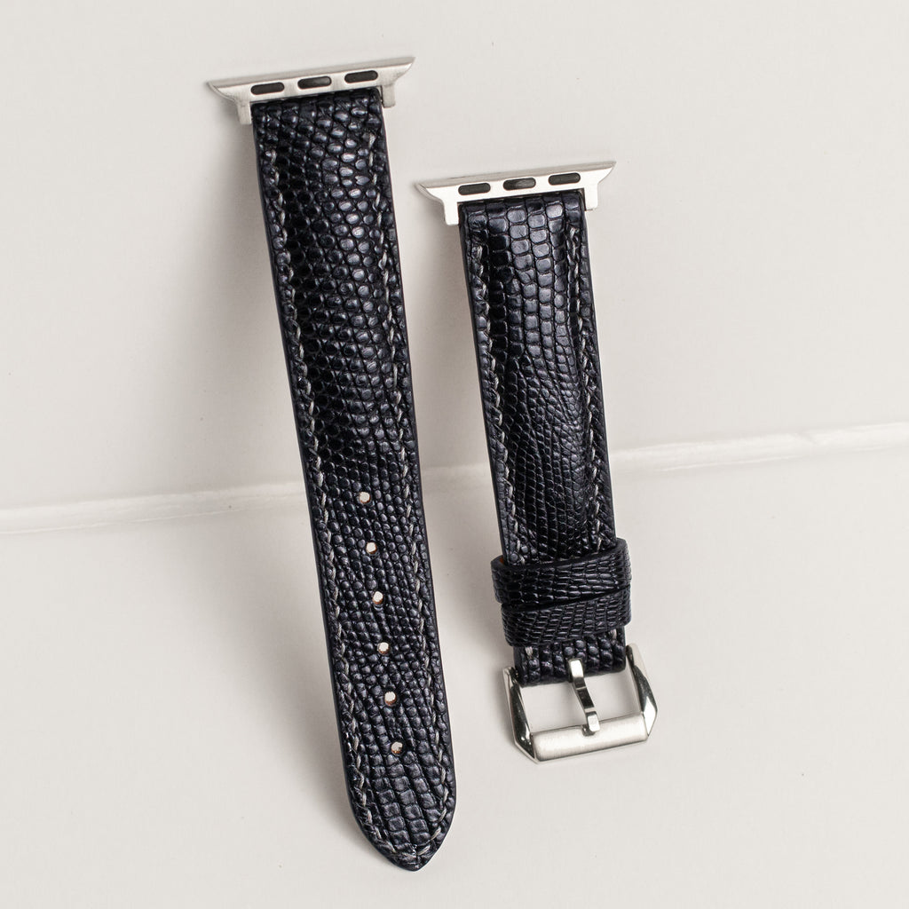 Black Lizard Leather Apple Watch Band