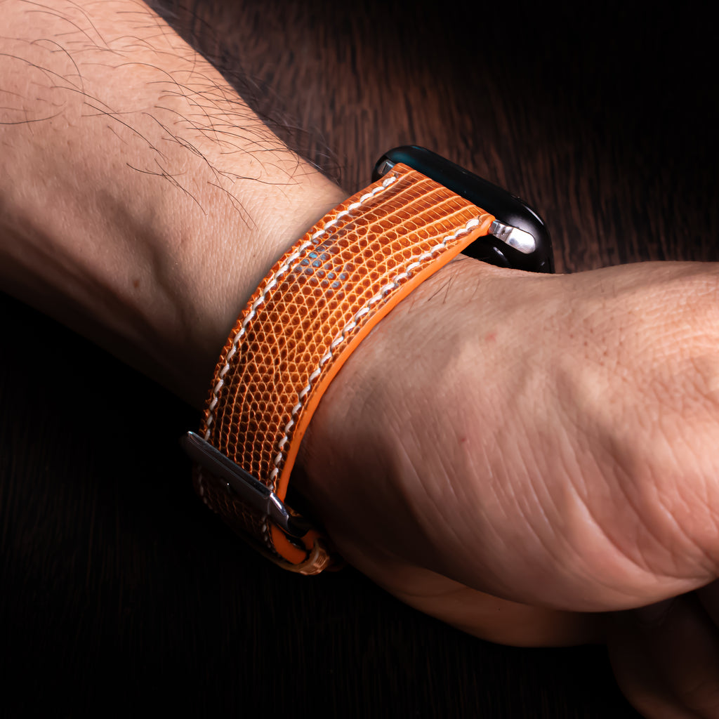 Tangerine Lizard Leather Apple Watch Band
