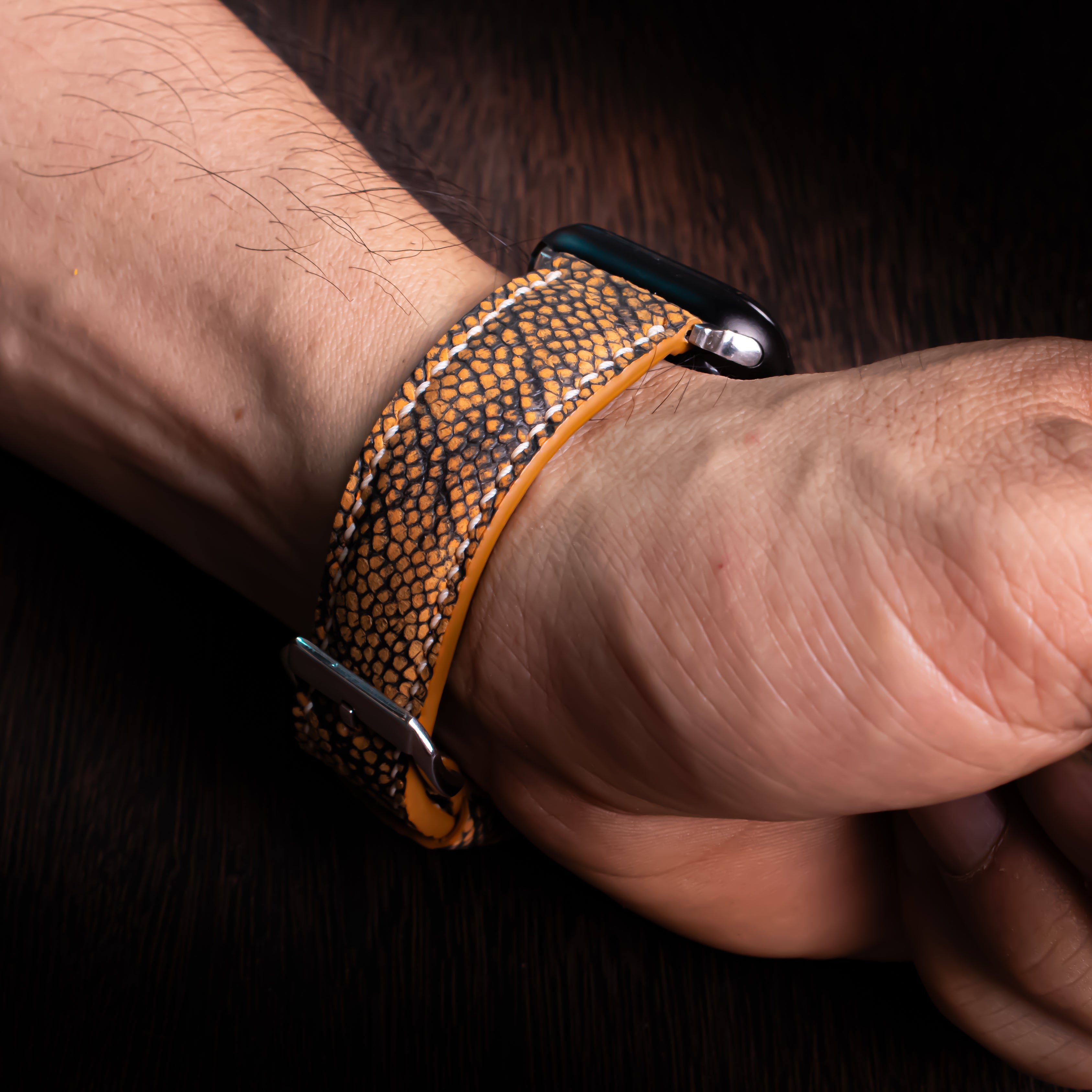 Saffron Matte Ostrich Leg Leather Apple Watch Band