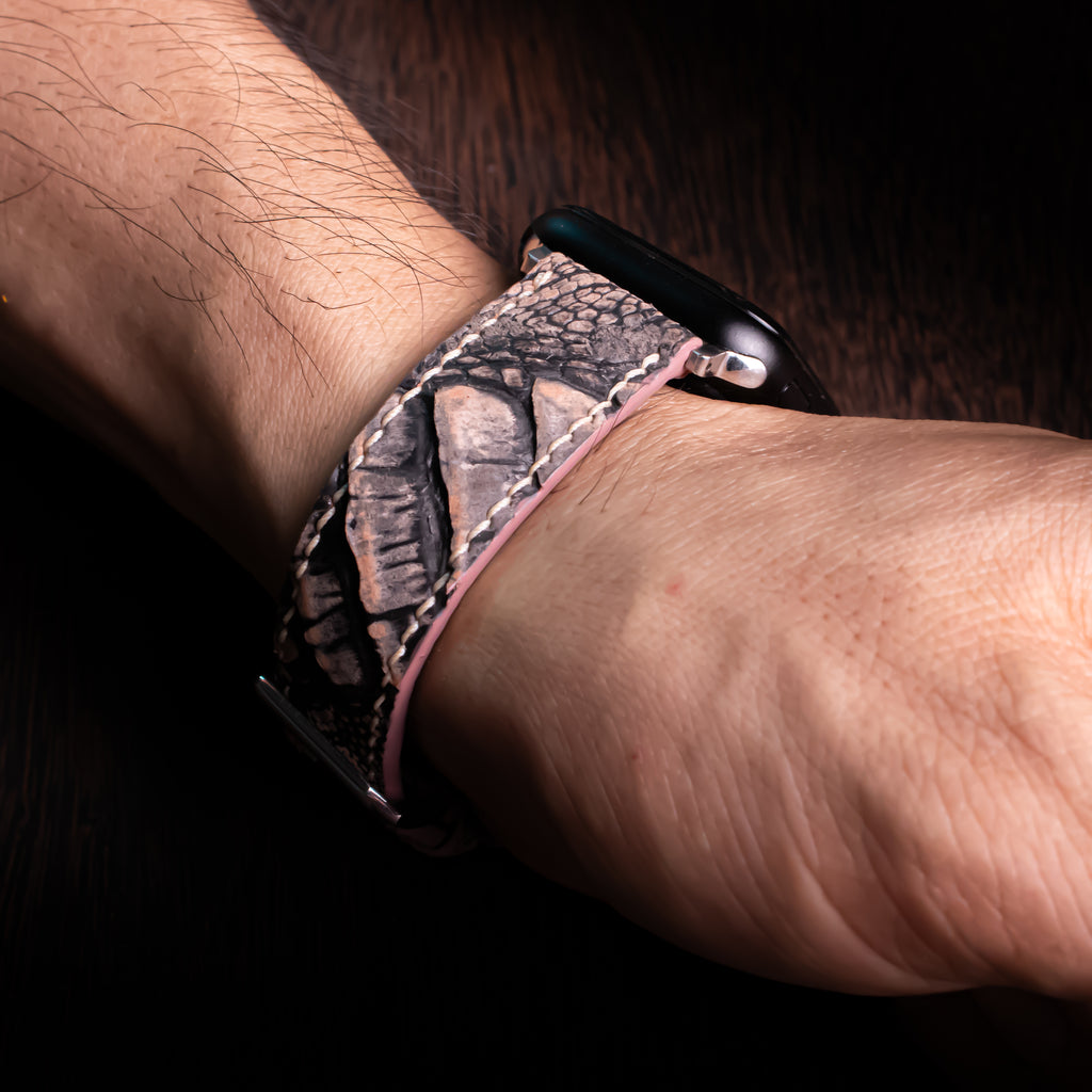 Rosewood Matte Ostrich Leg Leather Apple Watch Band (Scaled)