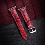 Bordeaux Glossy Ostrich Leg Leather Apple Watch Band (Scaled)
