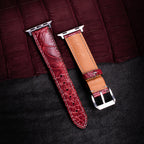 Bordeaux Glossy Ostrich Leg Leather Apple Watch Band (Scaled)
