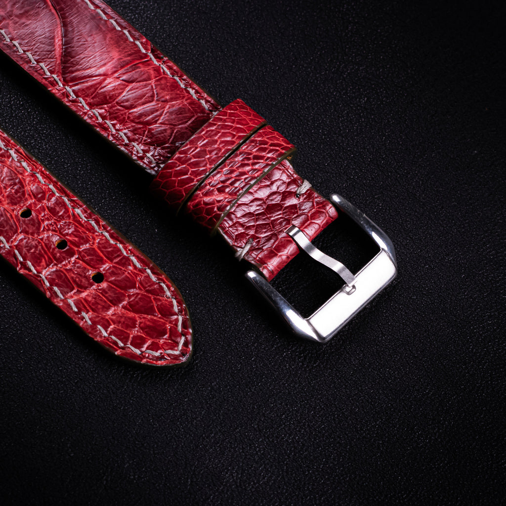 Bordeaux Glossy Ostrich Leg Leather Apple Watch Band (Scaled)