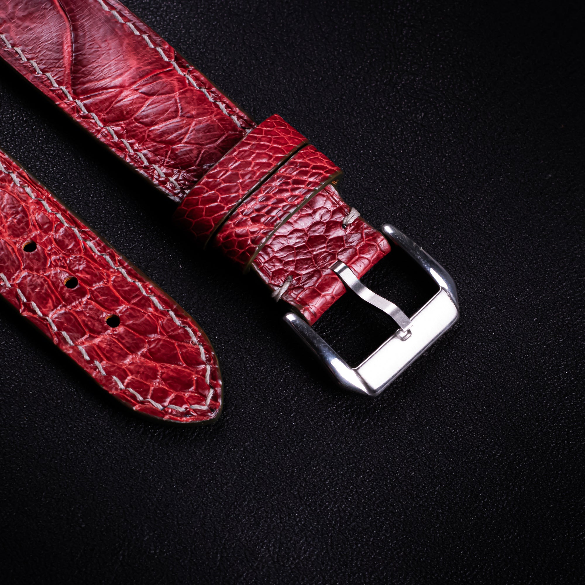 Bordeaux Glossy Ostrich Leg Leather Apple Watch Band (Scaled)