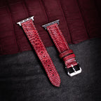 Scarlet Glossy Ostrich Leg Leather Apple Watch Band
