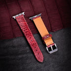 Scarlet Glossy Ostrich Leg Leather Apple Watch Band