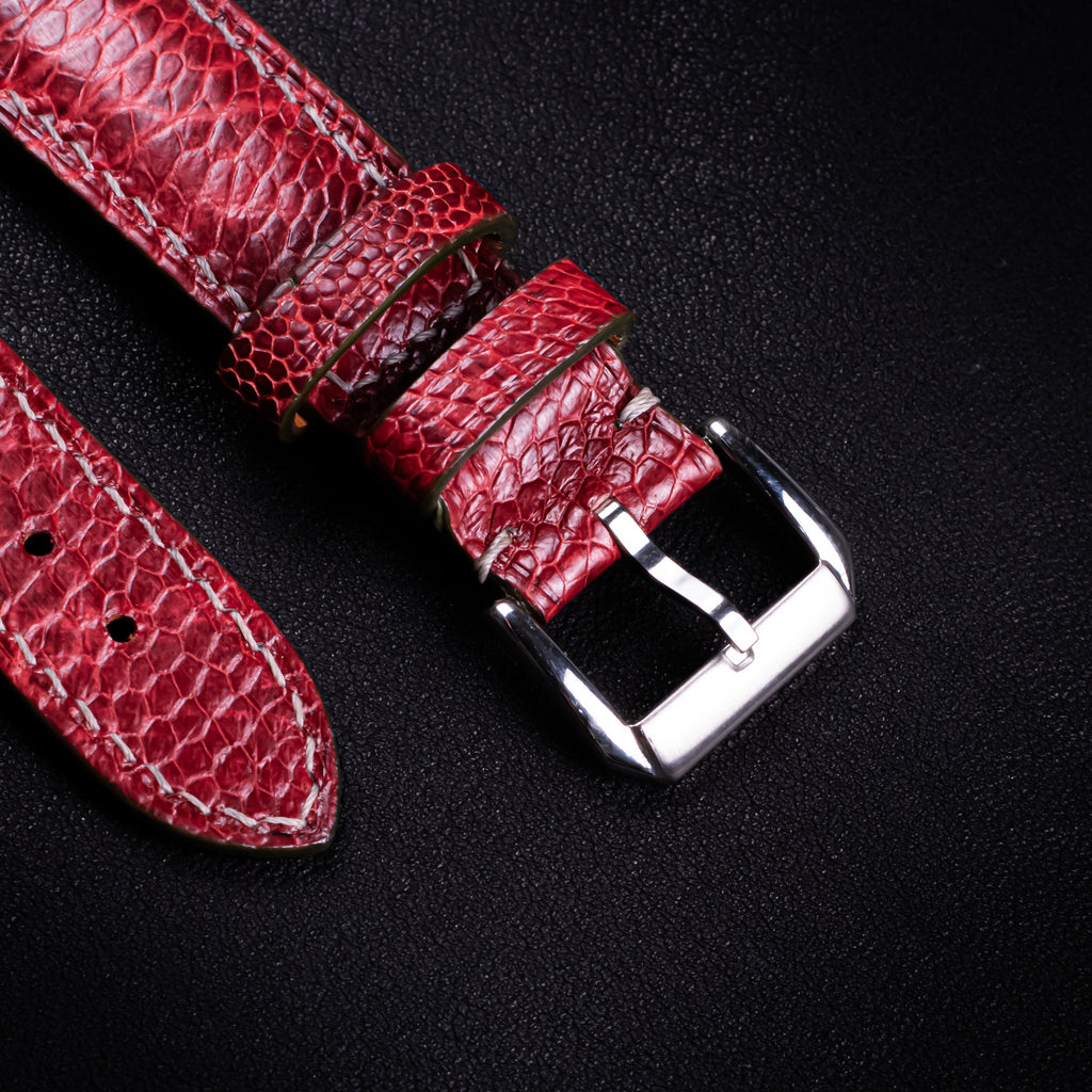 Scarlet Glossy Ostrich Leg Leather Apple Watch Band
