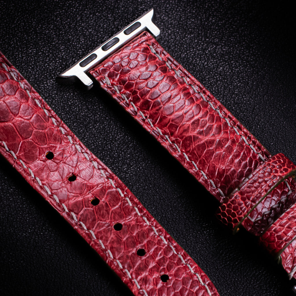 Scarlet Glossy Ostrich Leg Leather Apple Watch Band