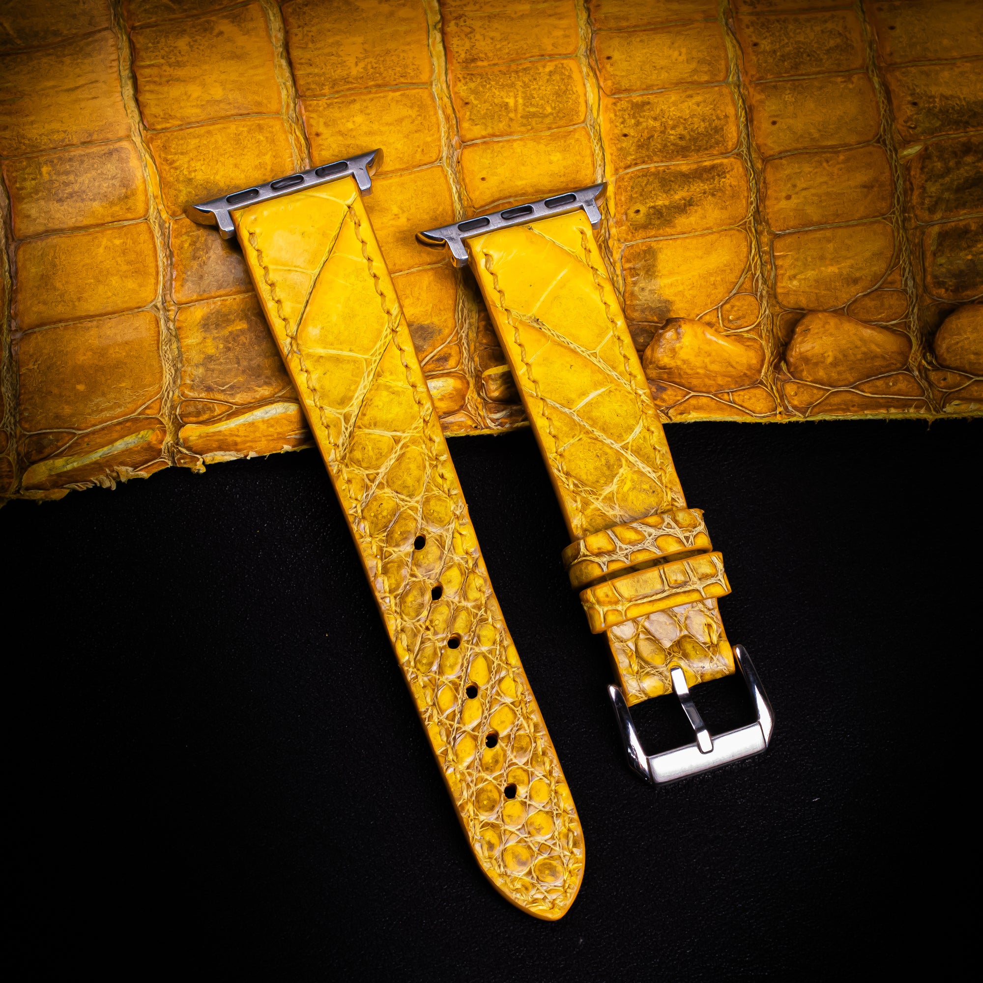 Dijon Yellow Alligator Leather Apple Watch Band (Belly)