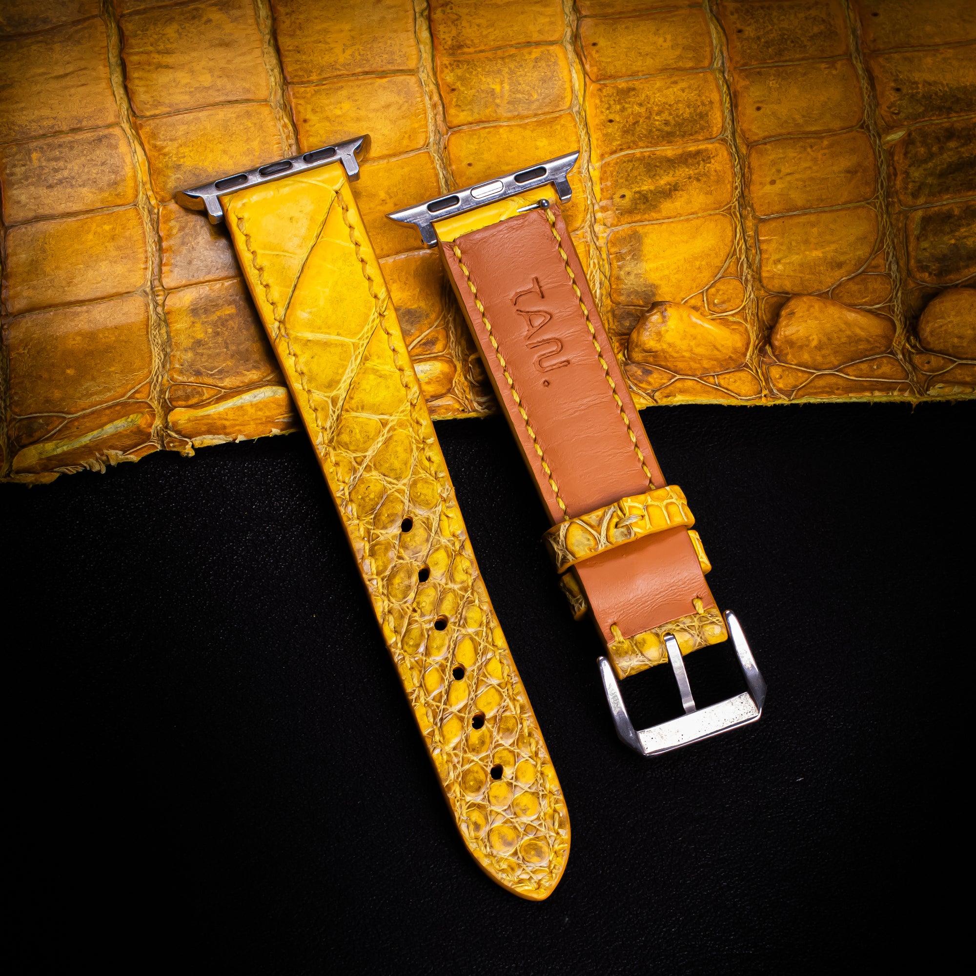 Dijon Yellow Alligator Leather Apple Watch Band (Belly)