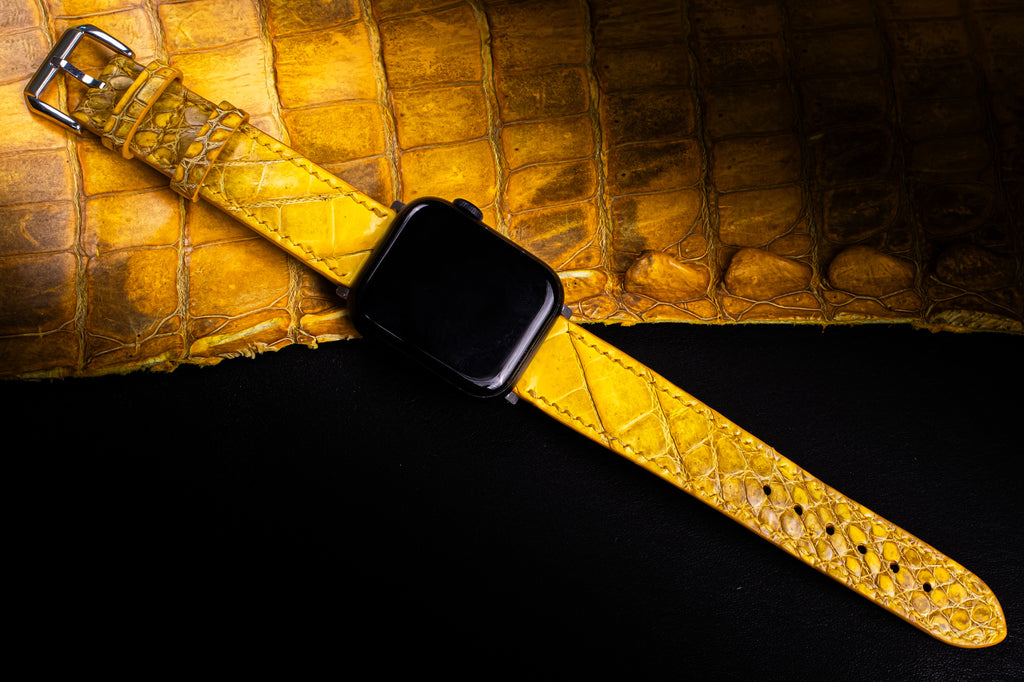 Dijon Yellow Alligator Leather Apple Watch Band (Belly)