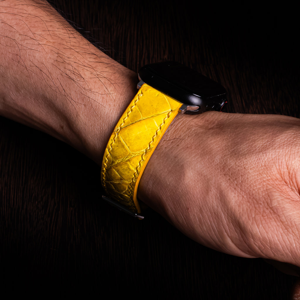 Dijon Yellow Alligator Leather Apple Watch Band (Belly)