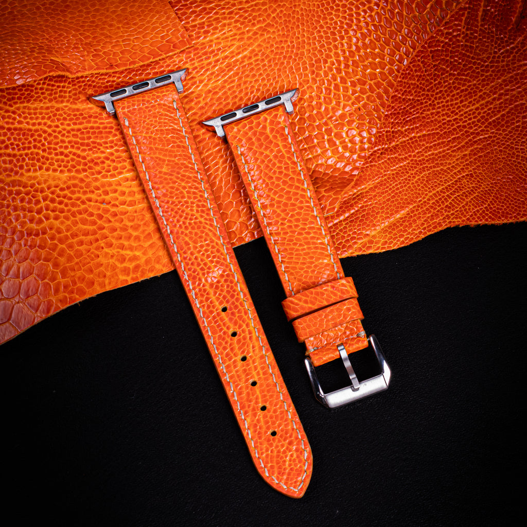 Tangerine Glossy Ostrich Leg Leather Apple Watch Band