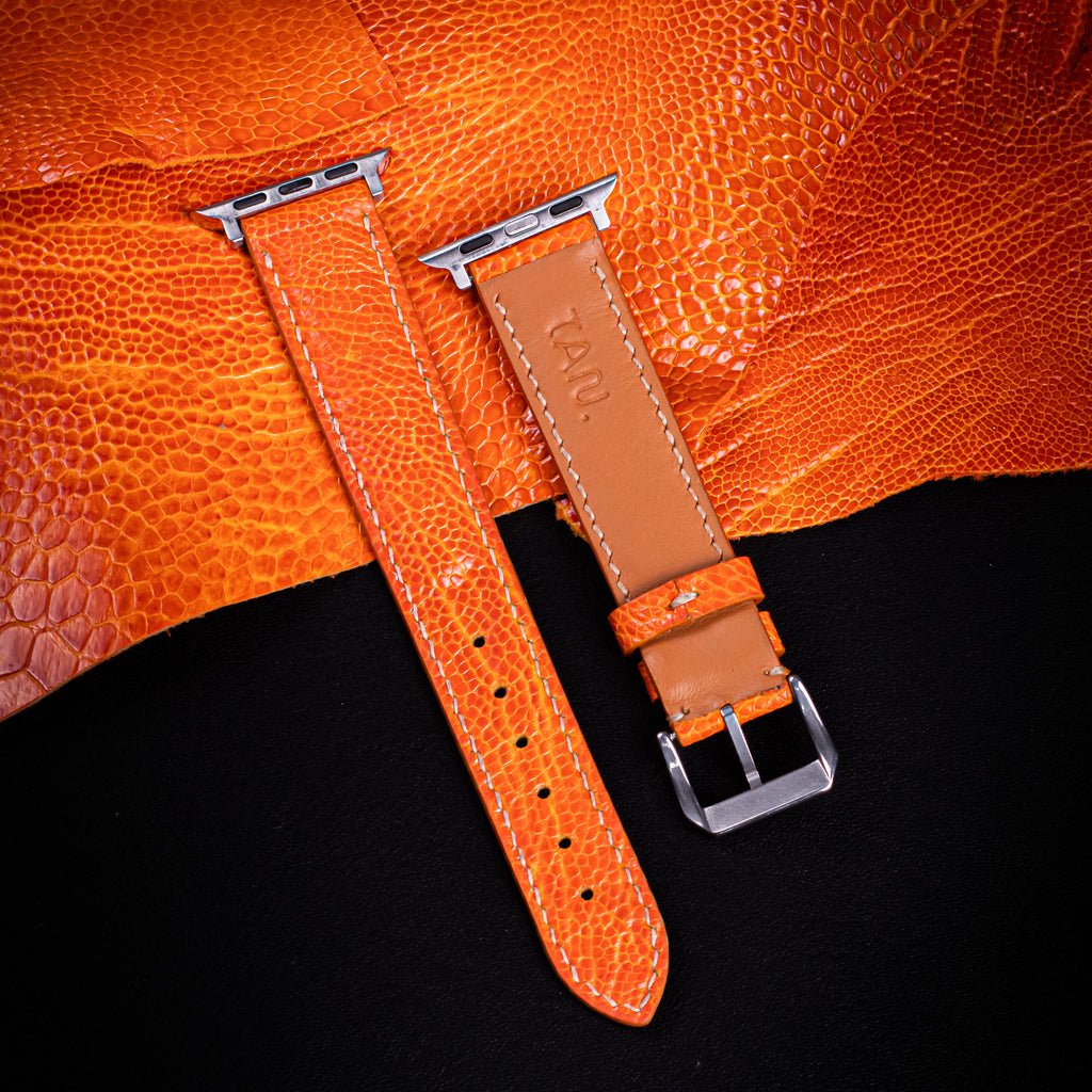 Tangerine Glossy Ostrich Leg Leather Apple Watch Band