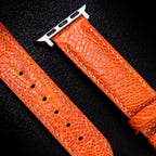 Tangerine Glossy Ostrich Leg Leather Apple Watch Band