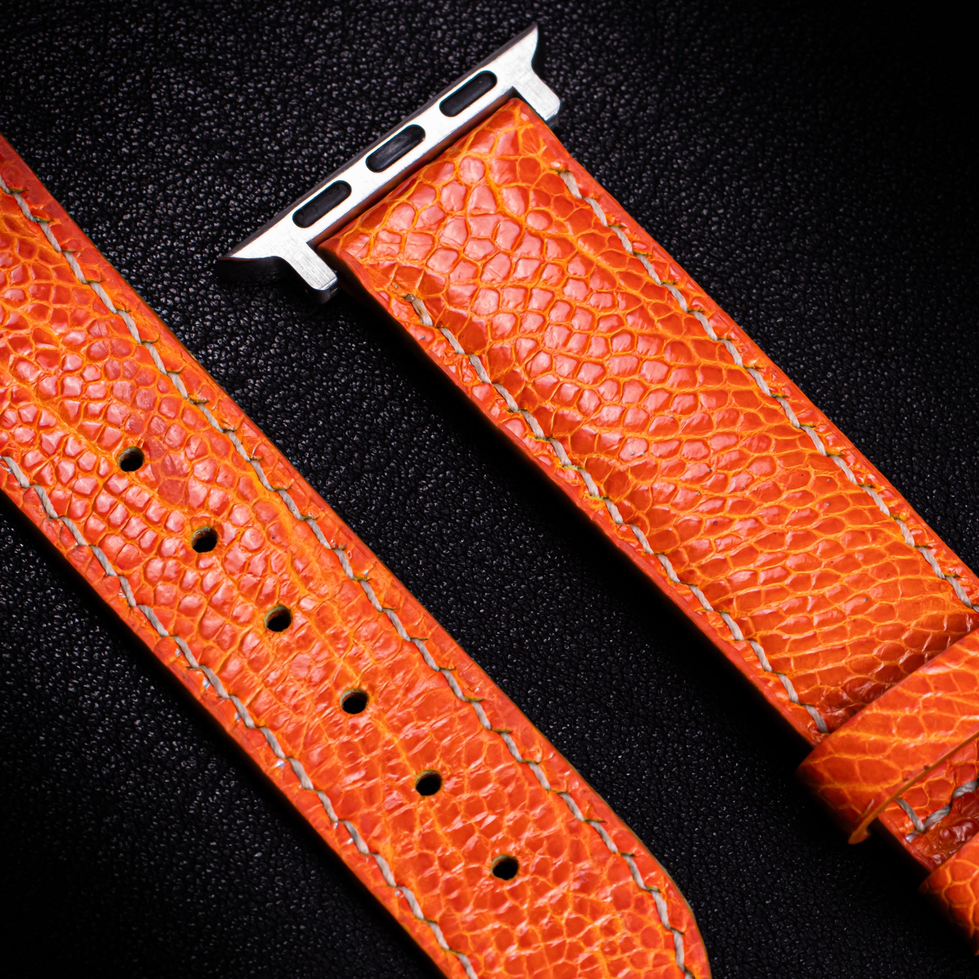 Tangerine Glossy Ostrich Leg Leather Apple Watch Band