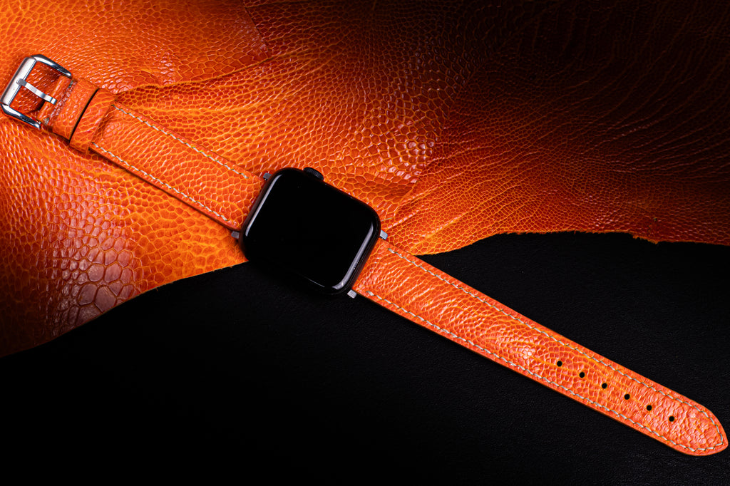 Tangerine Glossy Ostrich Leg Leather Apple Watch Band