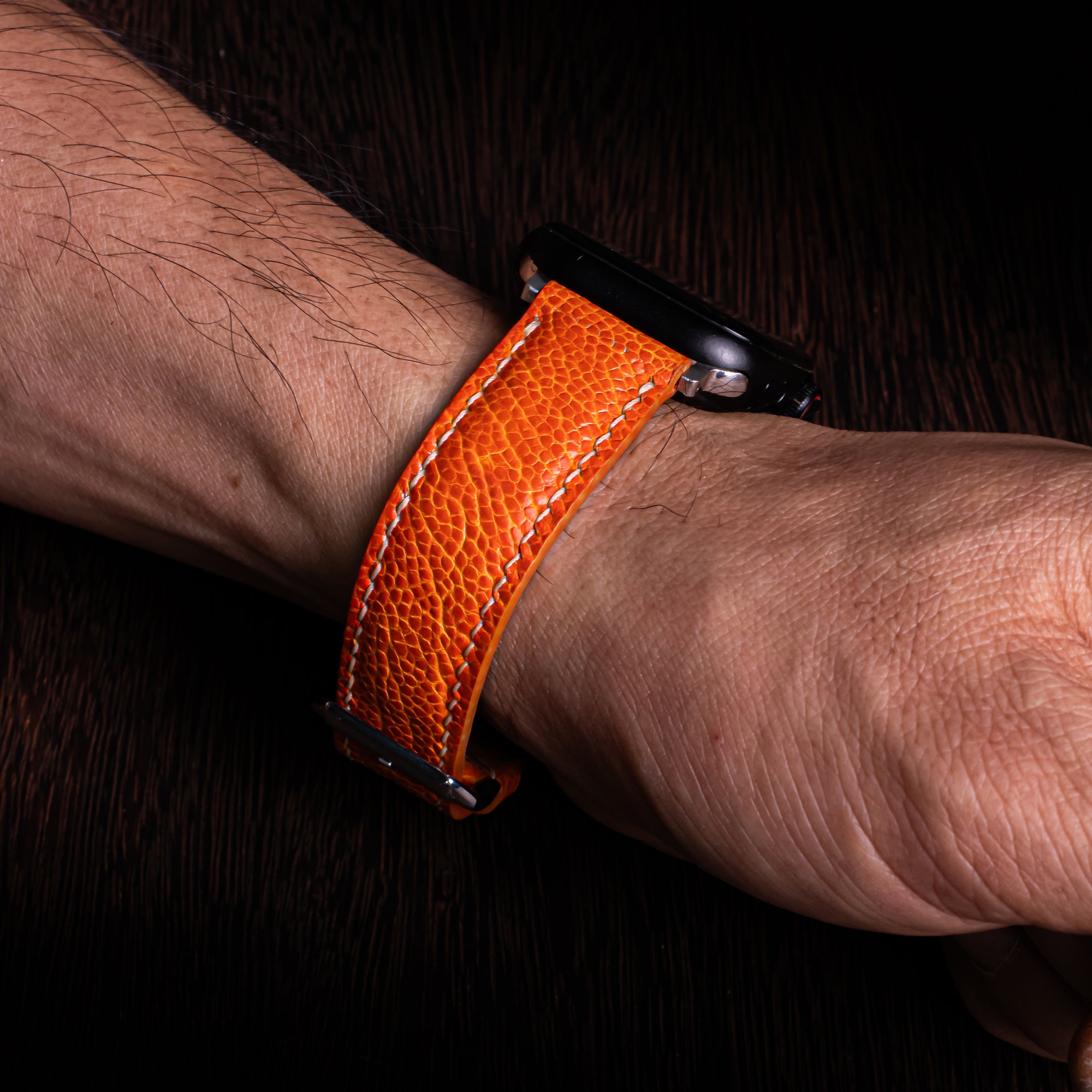 Tangerine Glossy Ostrich Leg Leather Apple Watch Band