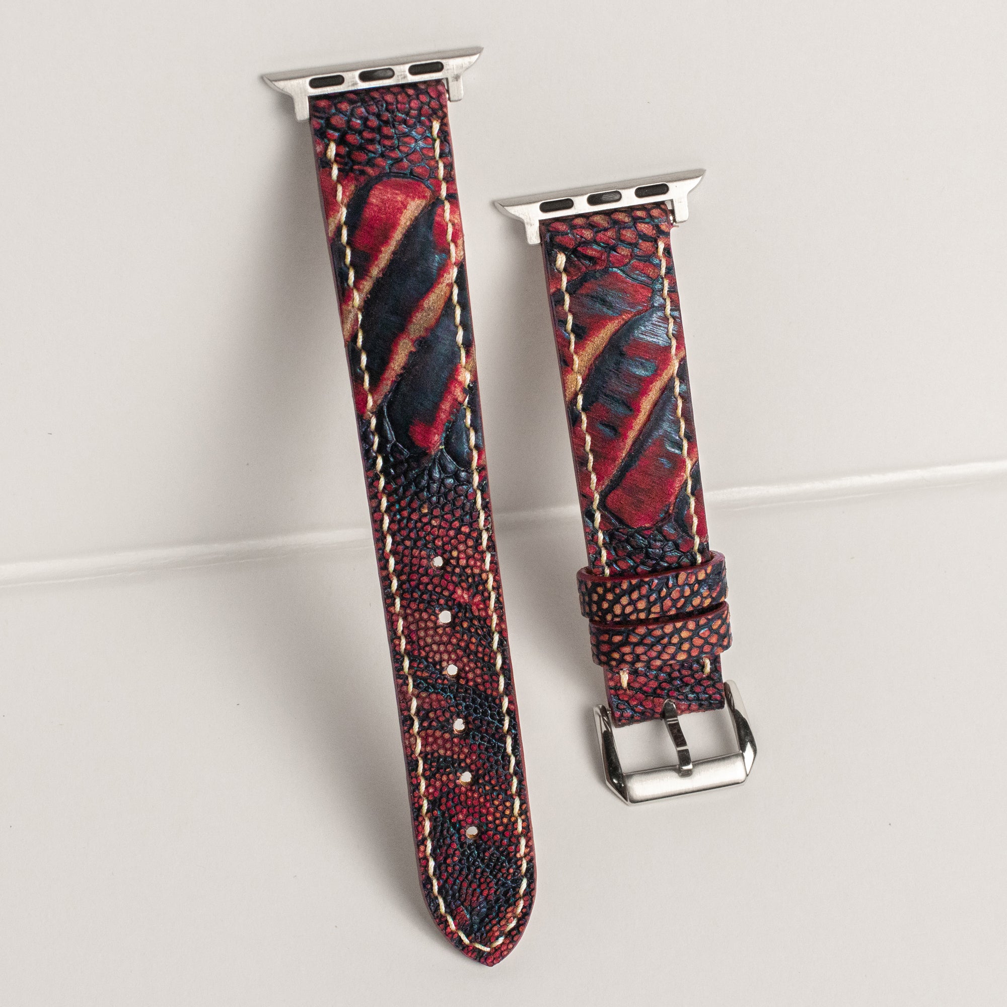 Crimson Eclipse Matte Ostrich Leg Leather Apple Watch Band (Scaled)
