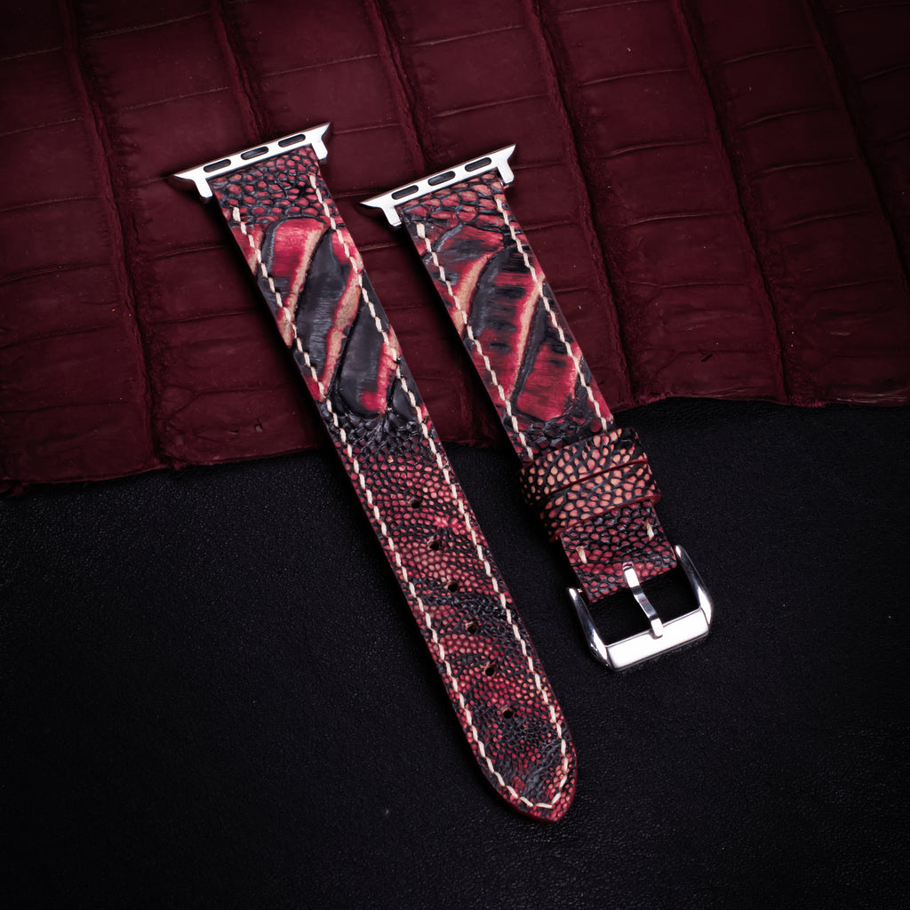 Crimson Eclipse Matte Ostrich Leg Leather Apple Watch Band (Scaled)