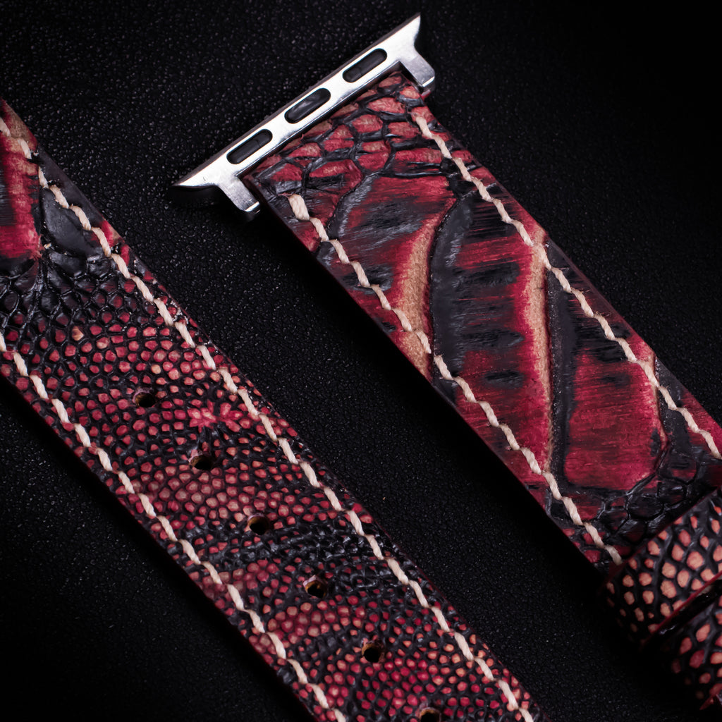 Crimson Eclipse Matte Ostrich Leg Leather Apple Watch Band (Scaled)