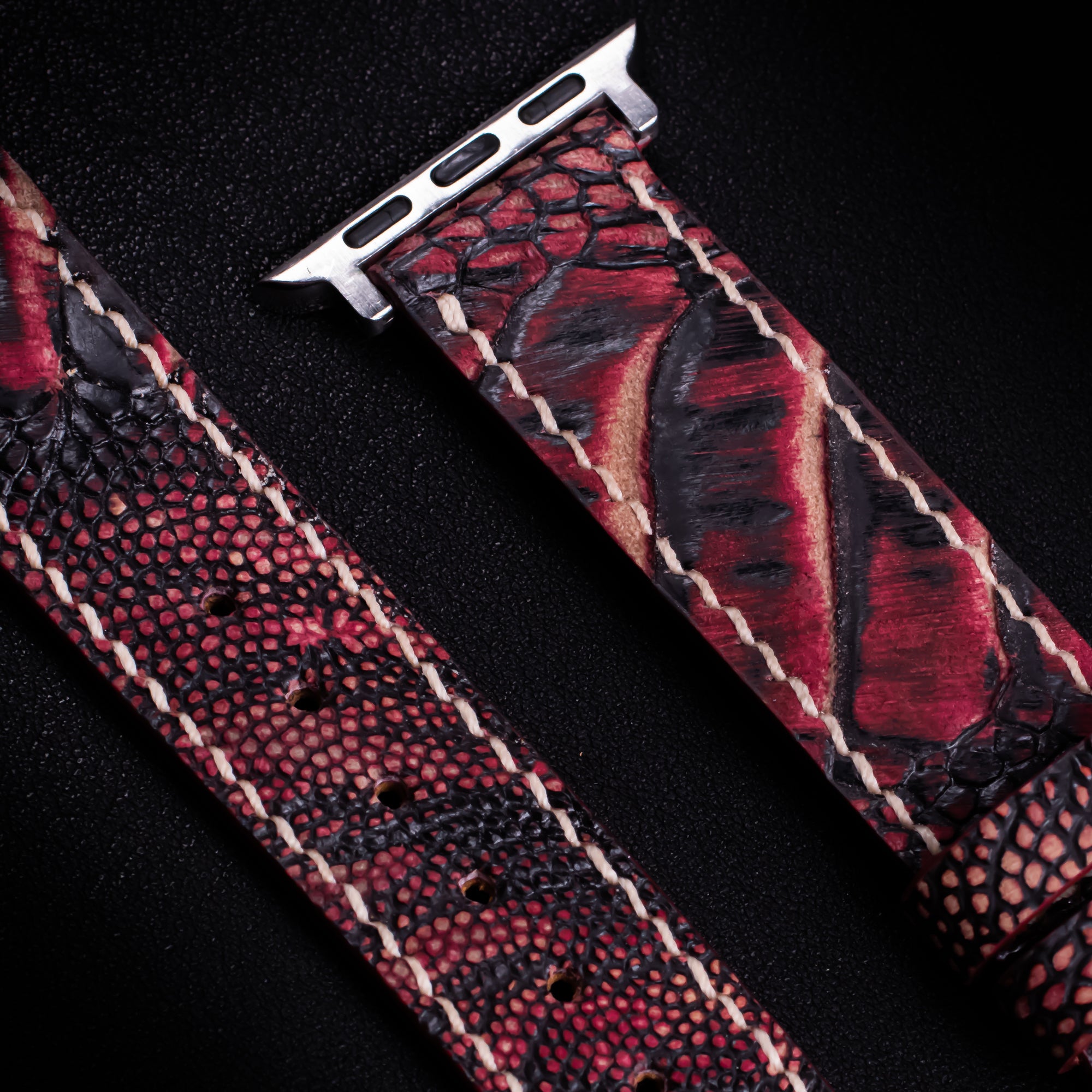 Crimson Eclipse Matte Ostrich Leg Leather Apple Watch Band (Scaled)