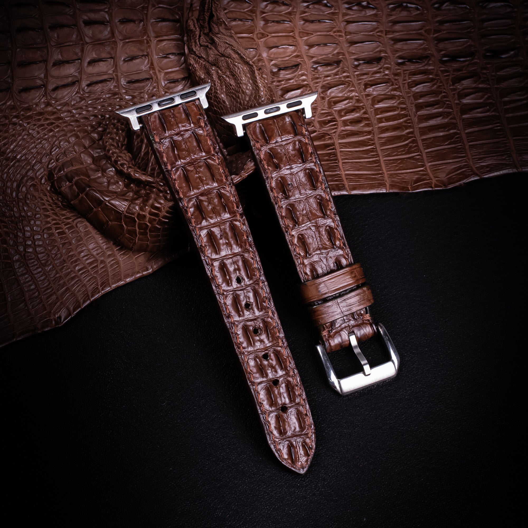 Brown Double Hornback Alligator Apple Watch Band