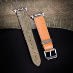 Olive Glossy Ostrich Leg Leather Apple Watch Band (Scaled)