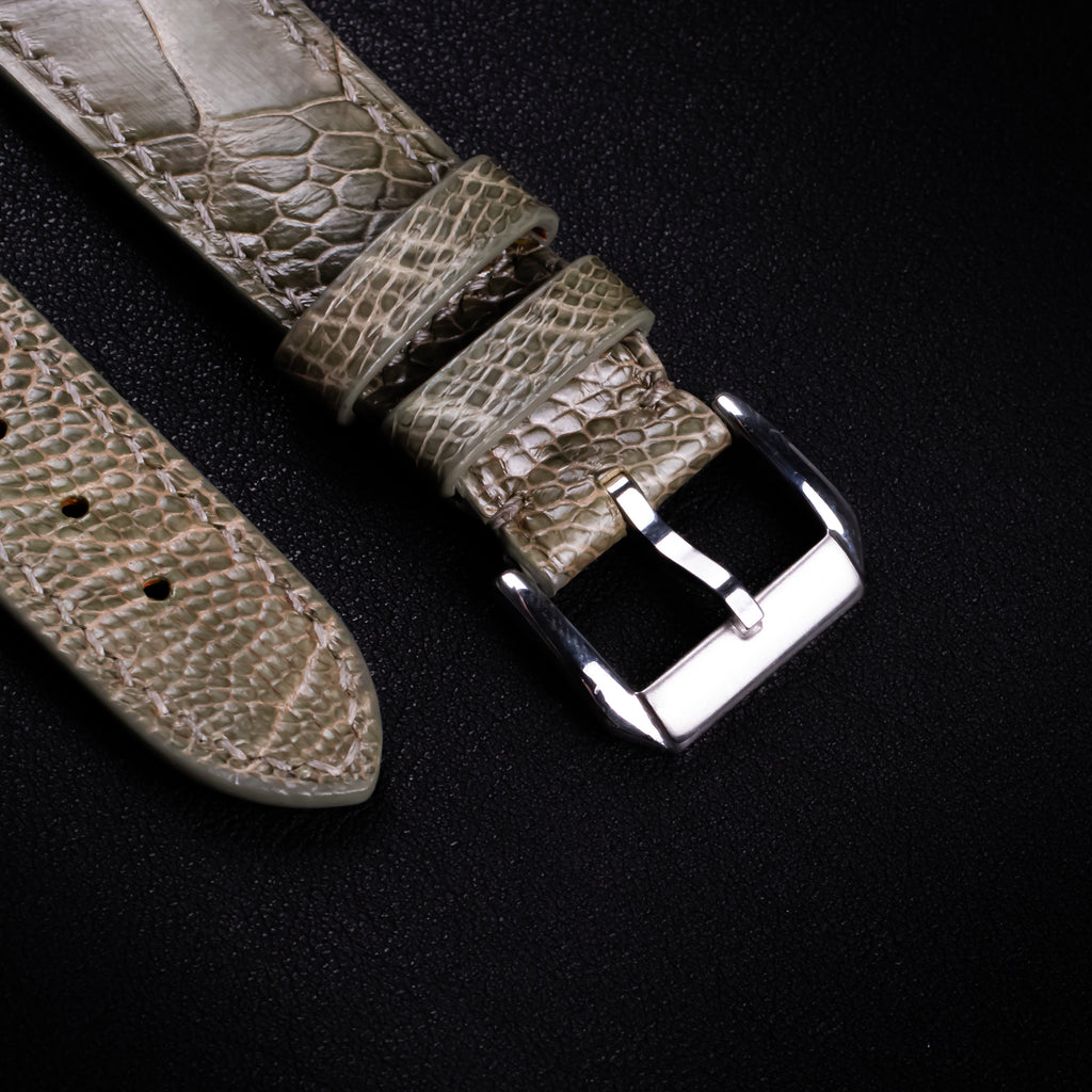 Olive Glossy Ostrich Leg Leather Apple Watch Band (Scaled)
