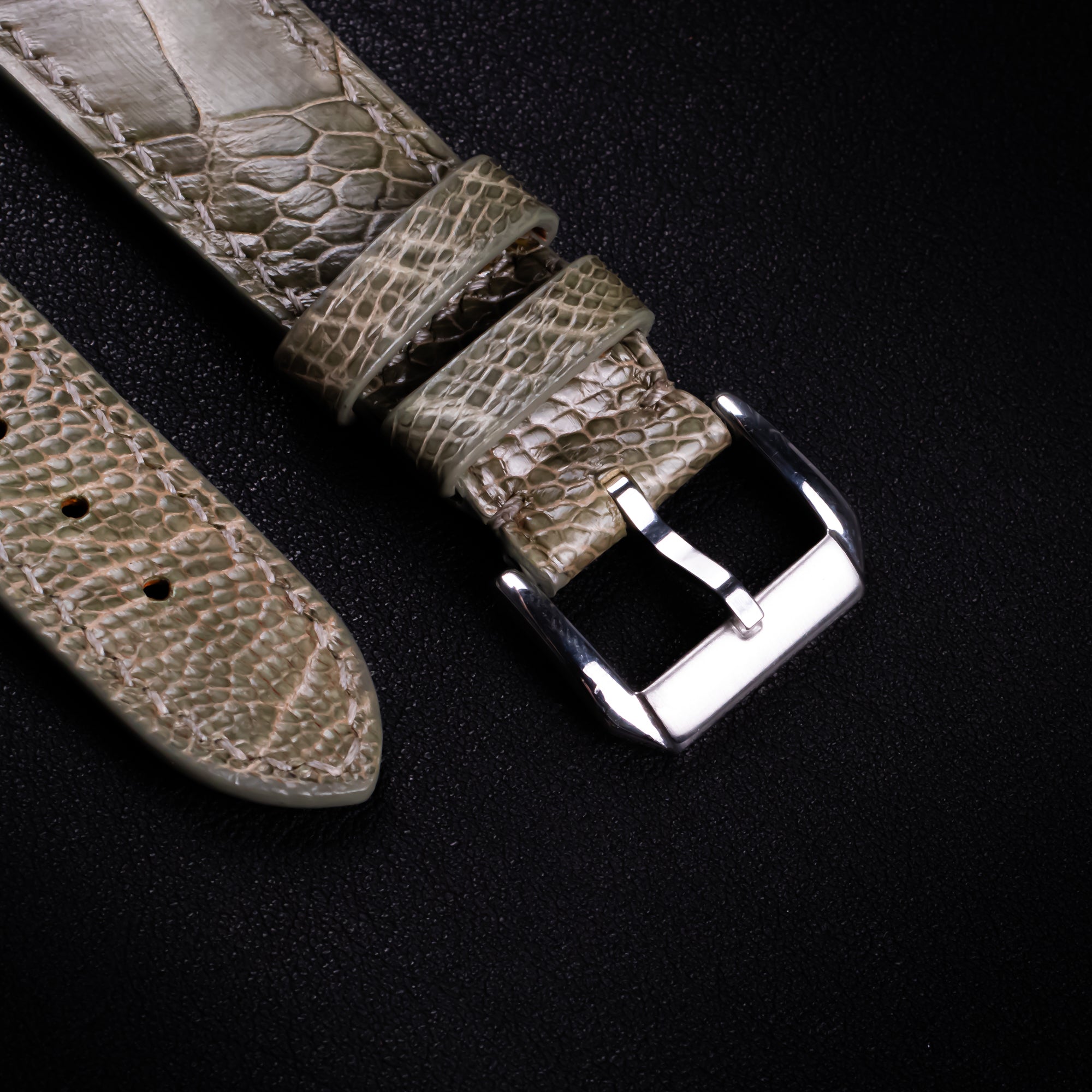 Olive Glossy Ostrich Leg Leather Apple Watch Band (Scaled)