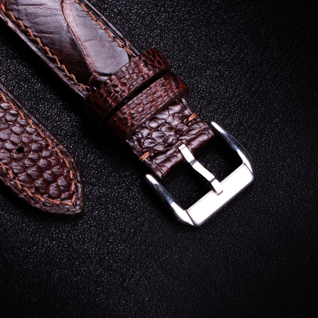 Espresso Glossy Ostrich Leg Leather Apple Watch Band (Scaled)