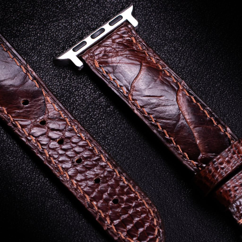 Espresso Glossy Ostrich Leg Leather Apple Watch Band (Scaled)