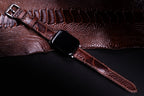 Espresso Glossy Ostrich Leg Leather Apple Watch Band (Scaled)