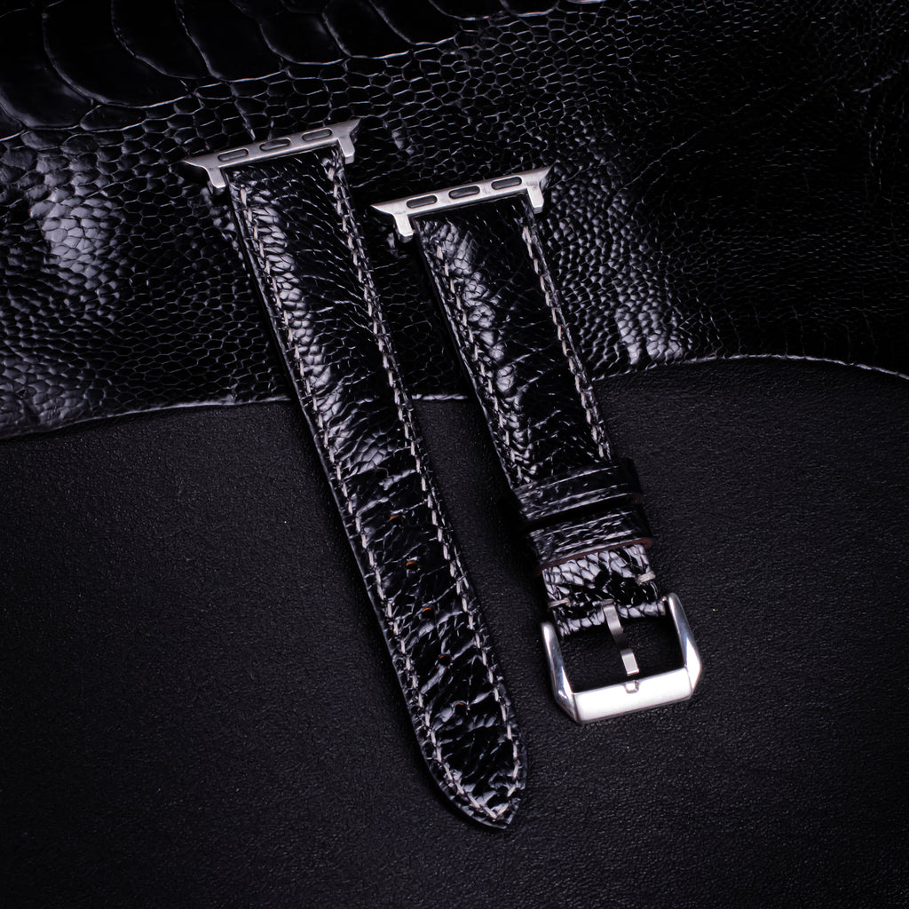 Black Glossy Ostrich Leg Leather Apple Watch Band