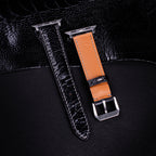 Black Glossy Ostrich Leg Leather Apple Watch Band