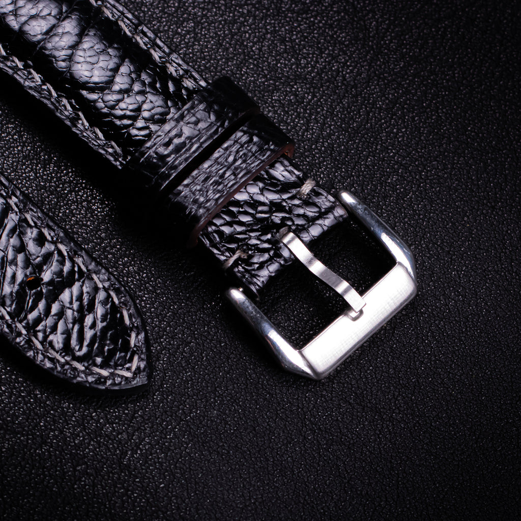 Black Glossy Ostrich Leg Leather Apple Watch Band