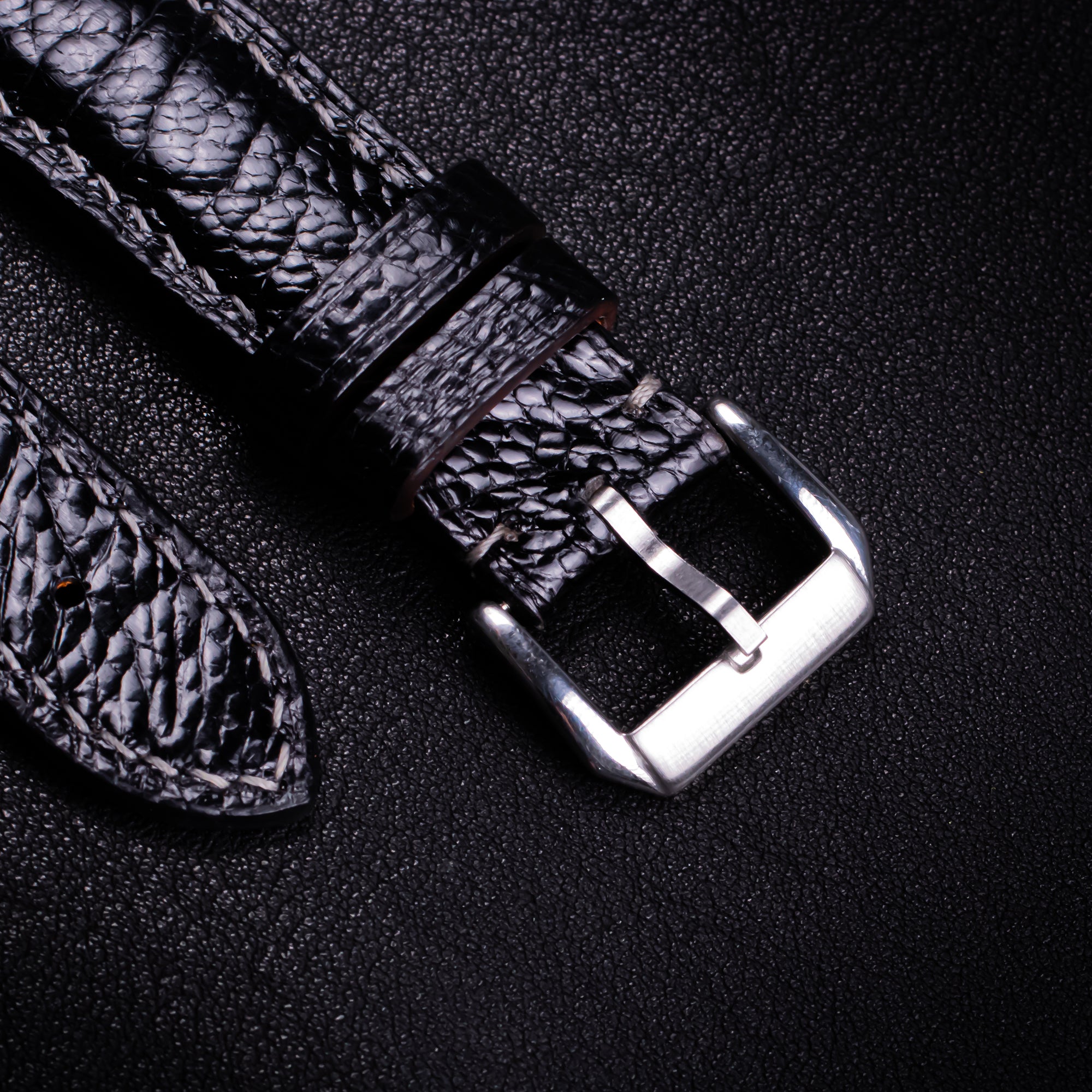 Black Glossy Ostrich Leg Leather Apple Watch Band