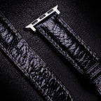 Black Glossy Ostrich Leg Leather Apple Watch Band