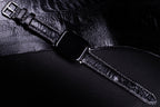Black Glossy Ostrich Leg Leather Apple Watch Band