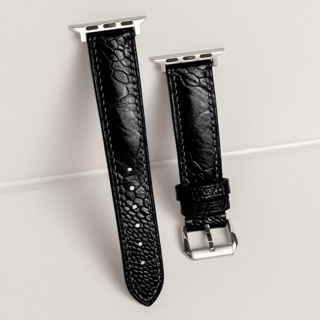 Black Glossy Ostrich Leg Leather Apple Watch Band (Scaled)