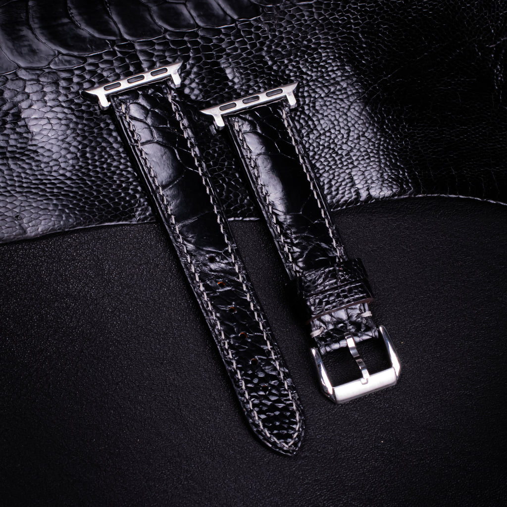 Black Glossy Ostrich Leg Leather Apple Watch Band (Scaled)